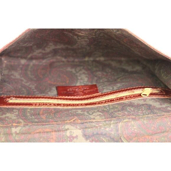 Paola del Lungo TOOLED RED BROWN REAL LEATHER FLAP SHOULDER BAG X-BODY - Picture 7 of 13